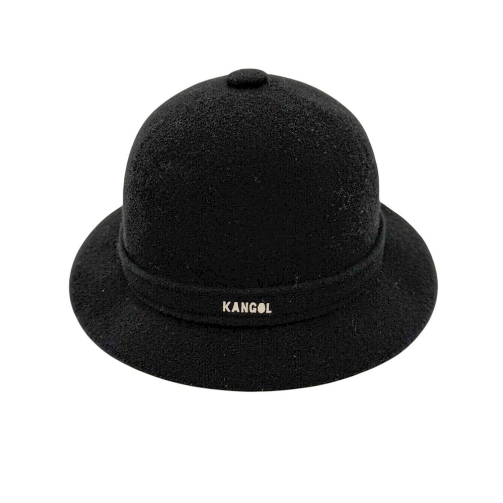 VTG 90s Kangol M Black Wool Cloche Hat Made in England Minimalist Mod Britpop
